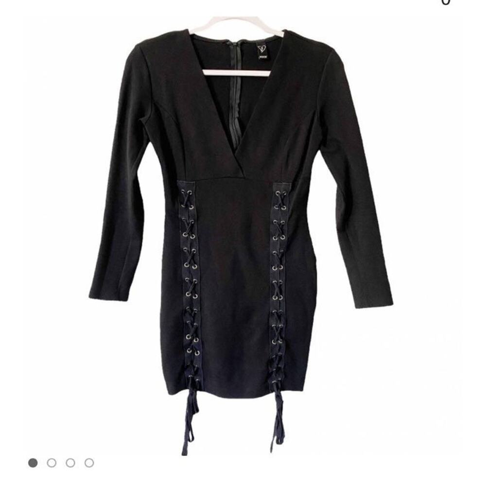 Windsor black lace up dress mini V neck new woman’s size small - Picture 4 of 10
